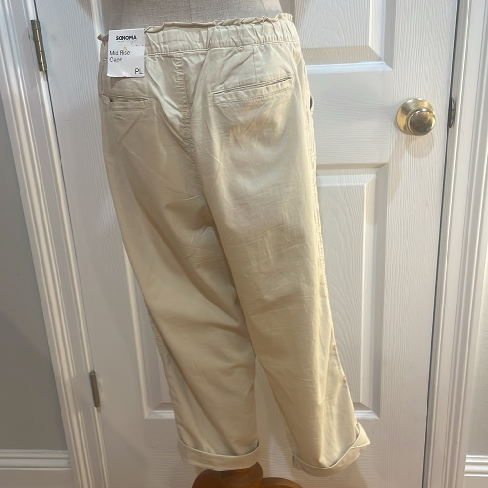 Sonoma Mid Rise Capri pants khaki tan elastic drawstring waist women’s PL petite - Picture 10 of 16